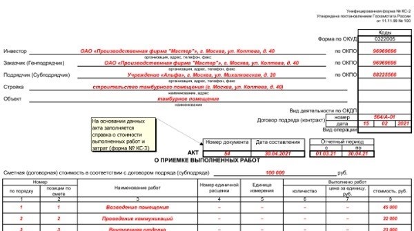 Как оформить акт выполненных работ